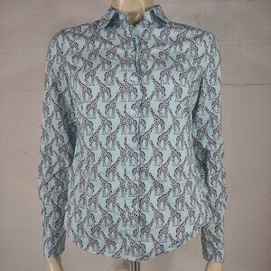 Boden blue giraffe print 100% Cotton button front Classic shirt ladies size 4